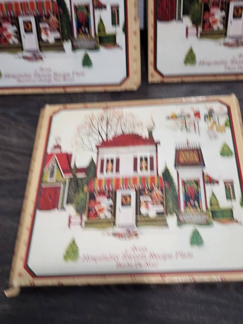 3 Pc 1982 Avon Christmas Tin Recipe Plates-Plum Pudding, Nut Bread, Buche Noel